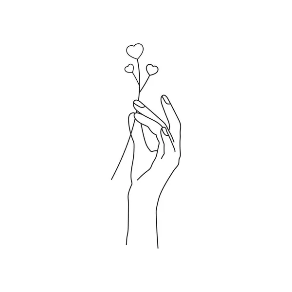 Χέρι Κλαδιά Και Καρδιές Εικόνα Μόδας Αυτοφροντίδα Φροντίδα Δέρματος — Διανυσματικό Αρχείο