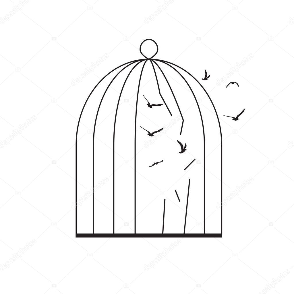 Birds fly out of the cage. Freedom concept