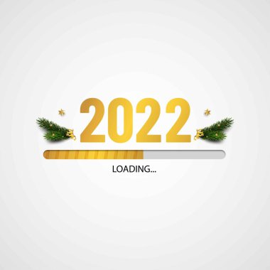 2022 yükleniyor. Yeni yıl yüklemesi. Firavun dalları, altın yıldızlar ve kurdeleler. Tatil dekorasyonu. 