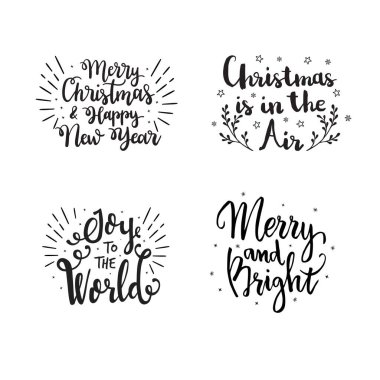 Yılbaşı el yazısı seti. Mutlu Noeller ve mutlu yıllar. Posterden olumlu alıntı, tebrik kartı