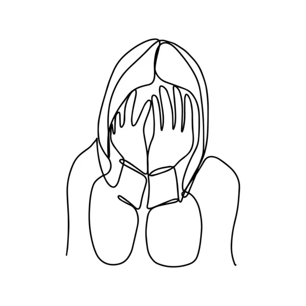 Line Portrait One Line Crying Woman Silhouette Mental Health Awareness — Stock Vector