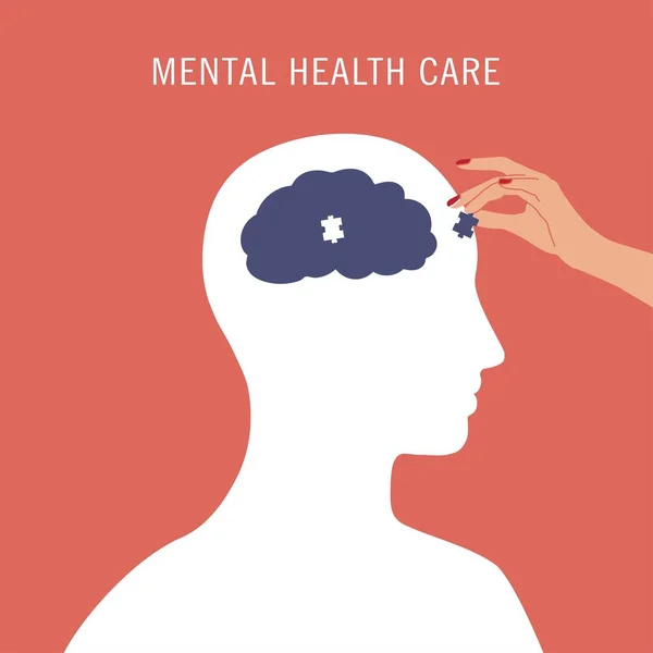 Mental Health Care Mental Health Awareness Month Poster Person Brain — Stock Vector