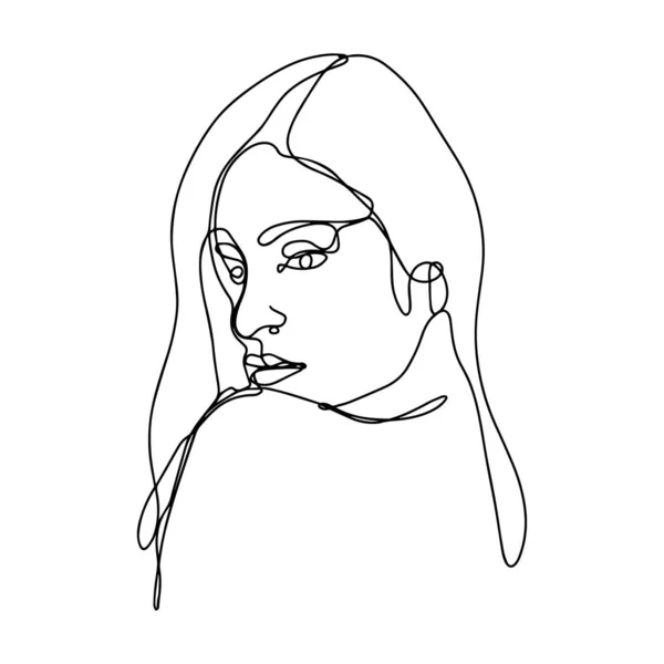 Portrait Linéaire Une Ligne Femmes Face Illustration Mode — Image vectorielle