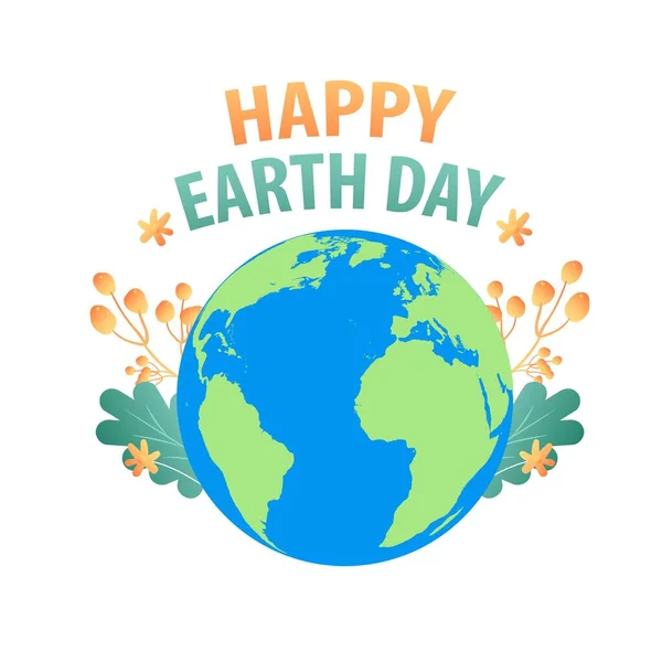 Happy Earth Day Banner Flobe Flowers — Stock Vector