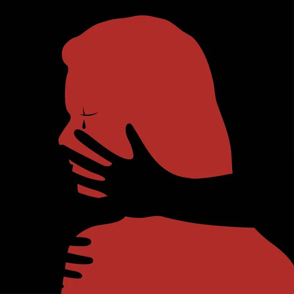 哭泣的女人和手 停止家庭暴力 — 图库矢量图片