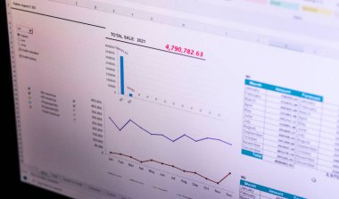 Bilgisayar ekranında, satış raporlarını tablolar ve çizelgeler ile gösteren bir üstel tablonun görüntüsü