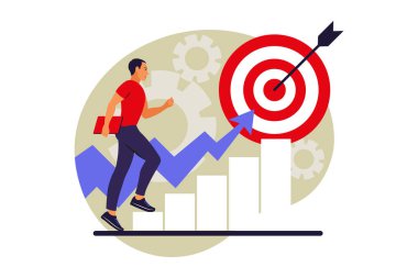 Devam ediyor. Adam hedefine koşuyor. Vektör çizimi. Düz