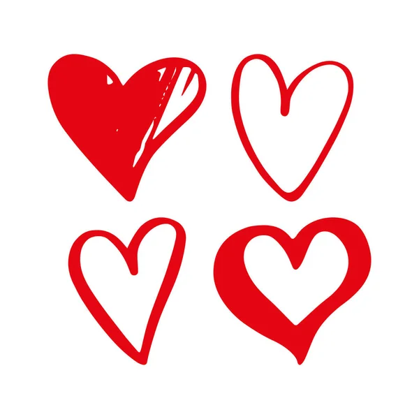 Handgezeichnete rote Herzen. Designelemente für den Valentinstag. Tusche und Pinsel. Vektorillustration. Flach — Stockvektor