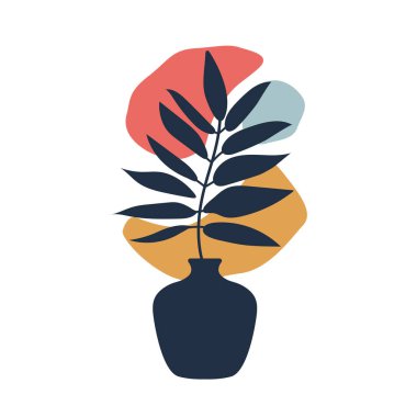 Vazodaki rengarenk arka planda en az sanat çiçeği. Zarif çizim. Vektör çizimi. Düz.