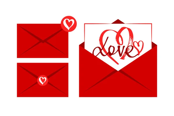 Love letters with envelope. Envelope in red color for messages of love, friendship. Vector. — Stock Vector