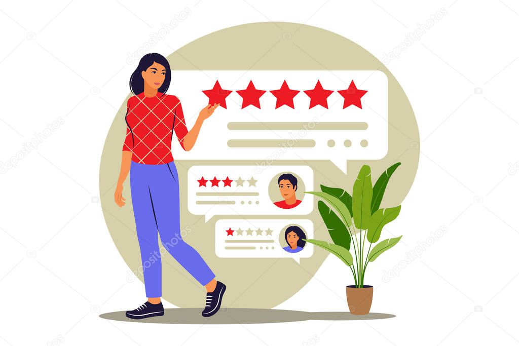 Online reviews concept. Star rating. Feedback concept. Vector illustration. Flat.