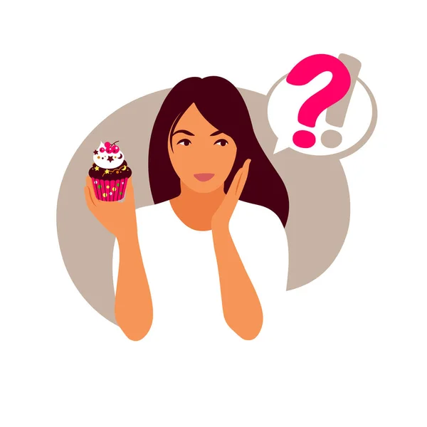 Concepto de trastorno alimenticio. Una mujer está pensando en romper su dieta. Ilustración vectorial. Plano — Vector de stock