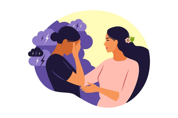 Psicoterapia o concepto de apoyo psicológico. Dos mujeres diferentes estados de conciencia de la mente depresión y el estado de ánimo de salud mental positiva. Ilustración vectorial. Plano — Archivo Imágenes Vectoriales