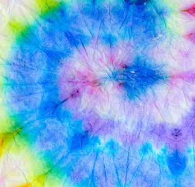 Cool Spiral Spiral Tie Dye.  Multicolor Tiedye Ikat Denim Painting. Vivid Spiral Tie Dye.  Color Decorate Bohemian Fabric. 1960s Dyed Round Print. Brush 70s.