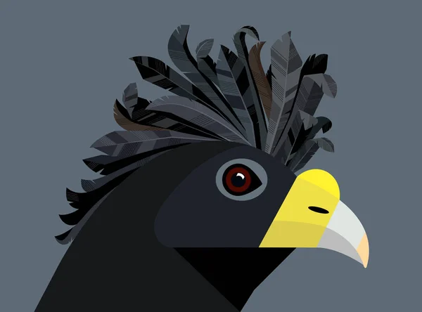 Great Curassow Head Magnificent Crest Yellow Beak Gray Blue Background — Stock Vector