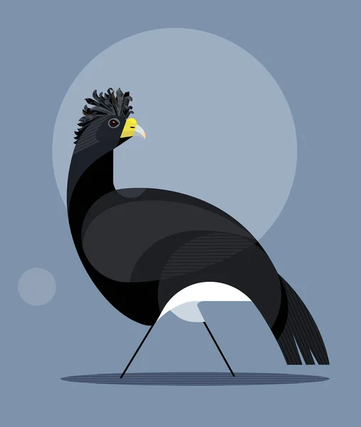 Negro Gran Curassow Con Una Magnífica Cresta Pico Amarillo Sobre — Archivo Imágenes Vectoriales