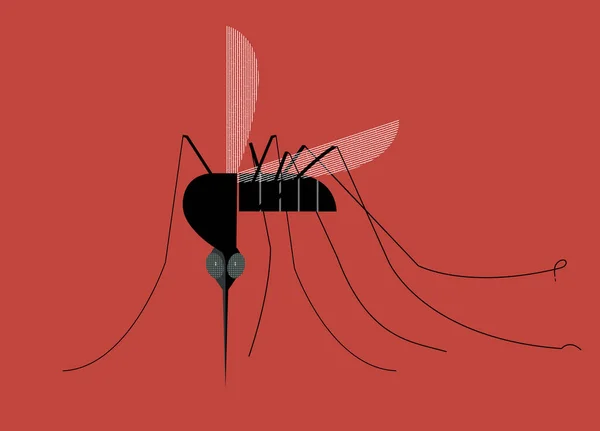Sivrisinek Isırmaya Hazır Kırmızı Arka Planda Biçimlendirilmiş Görüntü Vektör Illüstrasyonu — Stok Vektör