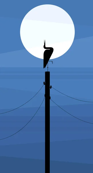 Silhouette Eines Storchs Auf Einem Hochspannungsmast Vor Dem Hintergrund Des Stockillustration