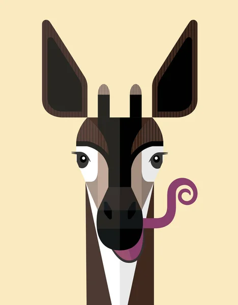Testa Okapi Con Una Lunga Lingua Sfondo Giallo Immagine Stilizzata — Vettoriale Stock