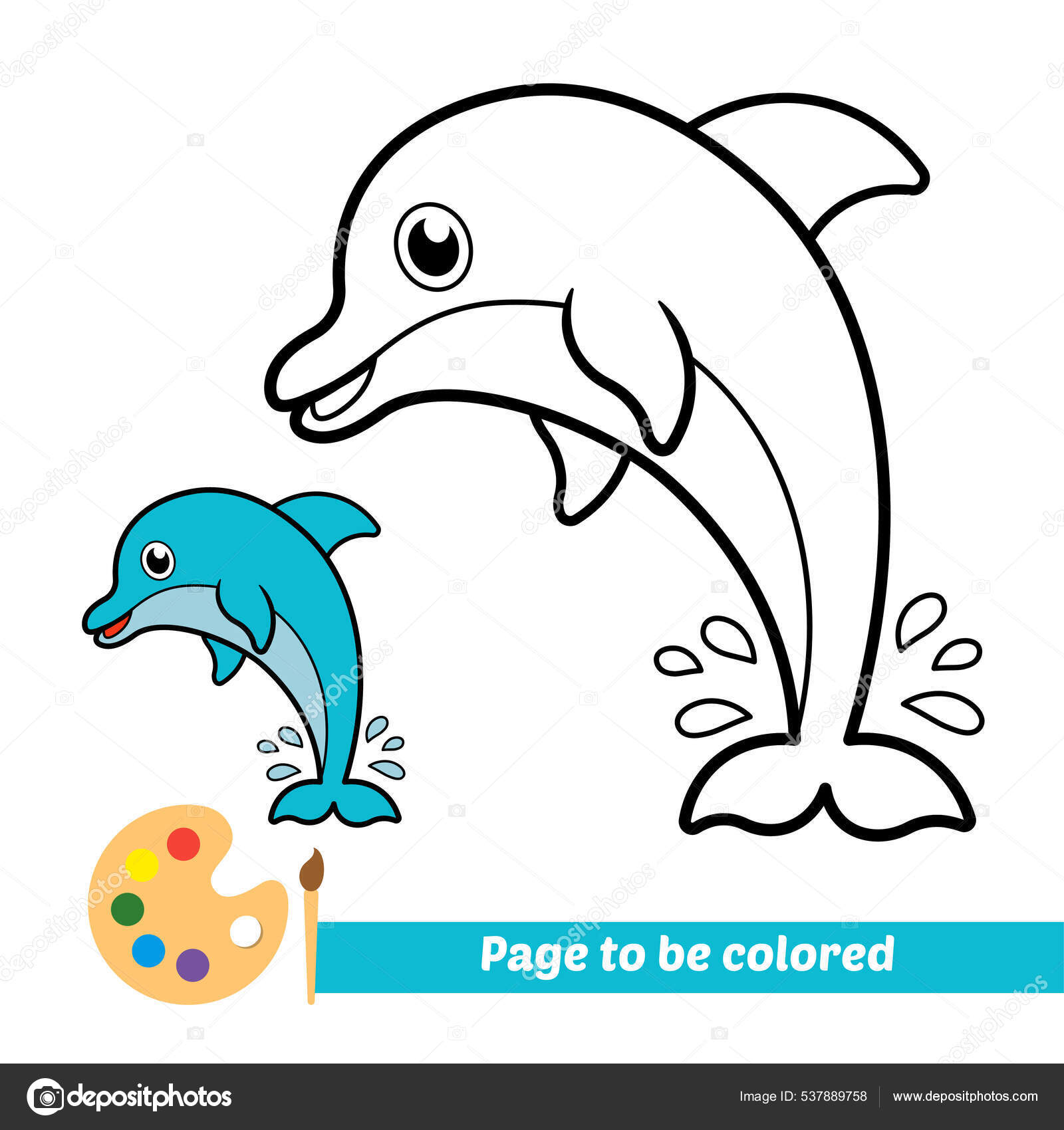 Dolphin In Water Coloring Book Kids Vector Stock Illustration - Download  Image Now - Coloring, Fish, Vector - iStock