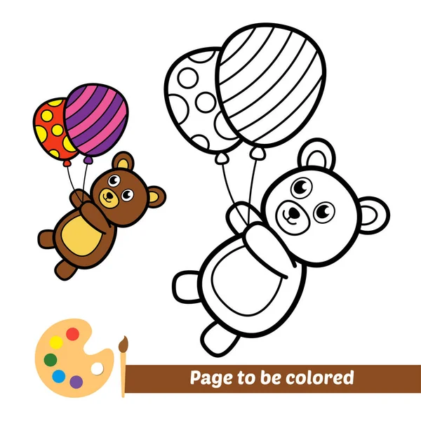 Libro Para Colorear Oso Jugando Globos — Vector de stock