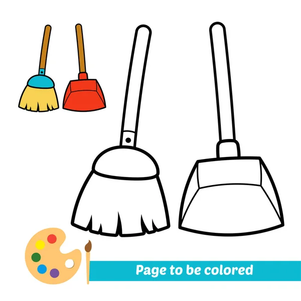 Coloring Book Kids Broom Dustpan Vector — Stockvektor