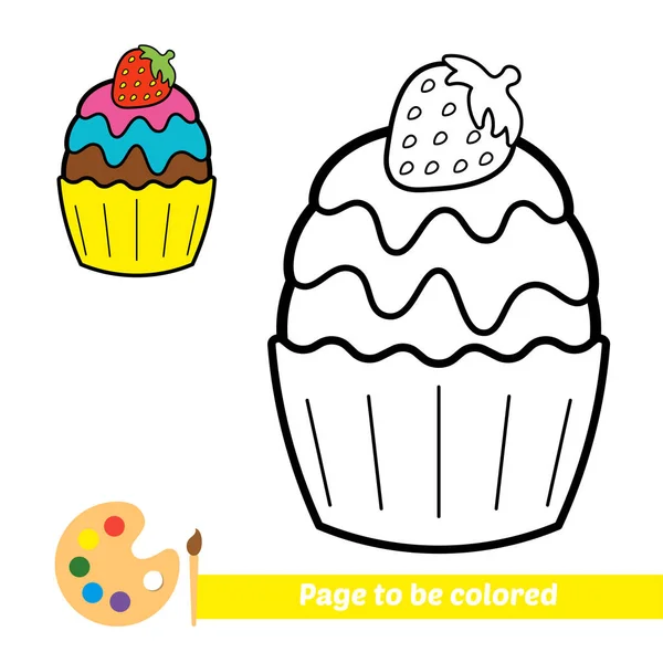 Livro Colorir Para Crianças Vetor Cupcake — Vetor de Stock
