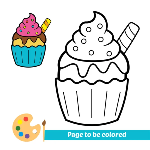 Coloring Book Kids Cupcake Vector — Stockvektor