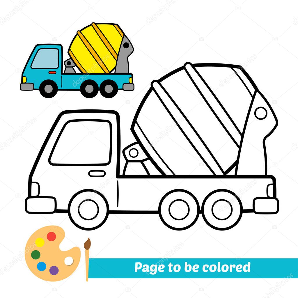 Coloring book for kids, mixer truck vector