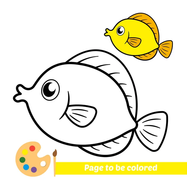 Çocuklar Için Boyama Kitabı Sarı Balık Vektörü — Stok Vektör