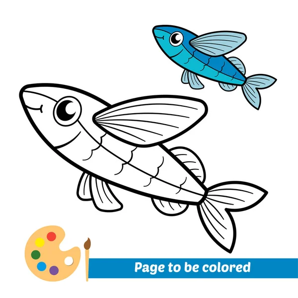 Livro Para Colorir Para Crianças Vetor Peixe Voador —  Vetores de Stock