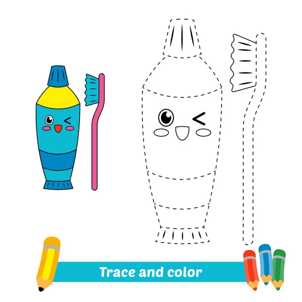 Trace Color Kids Toothbrush Toothpaste Vector — Stockvektor