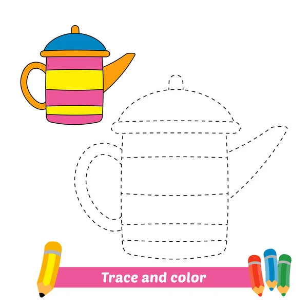 Trace Color Kids Tea Pot Vector — Stockvektor