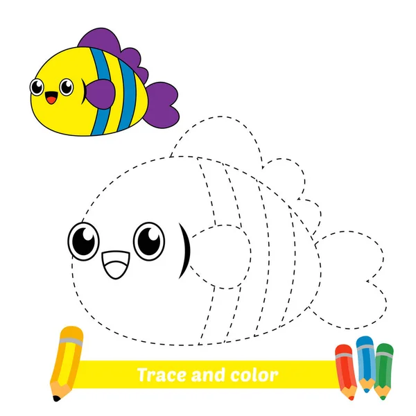 Trace Color Kids Fish Vector — Stock Vector
