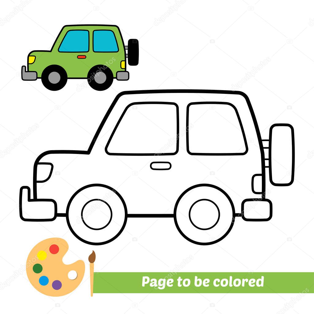Coloring book for kids, jeep vector