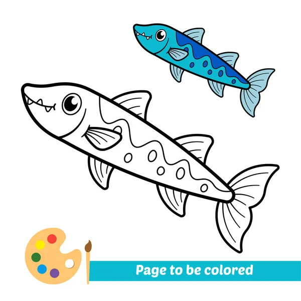 Libro Colorare Bambini Vettore Pesci Barracuda — Vettoriale Stock