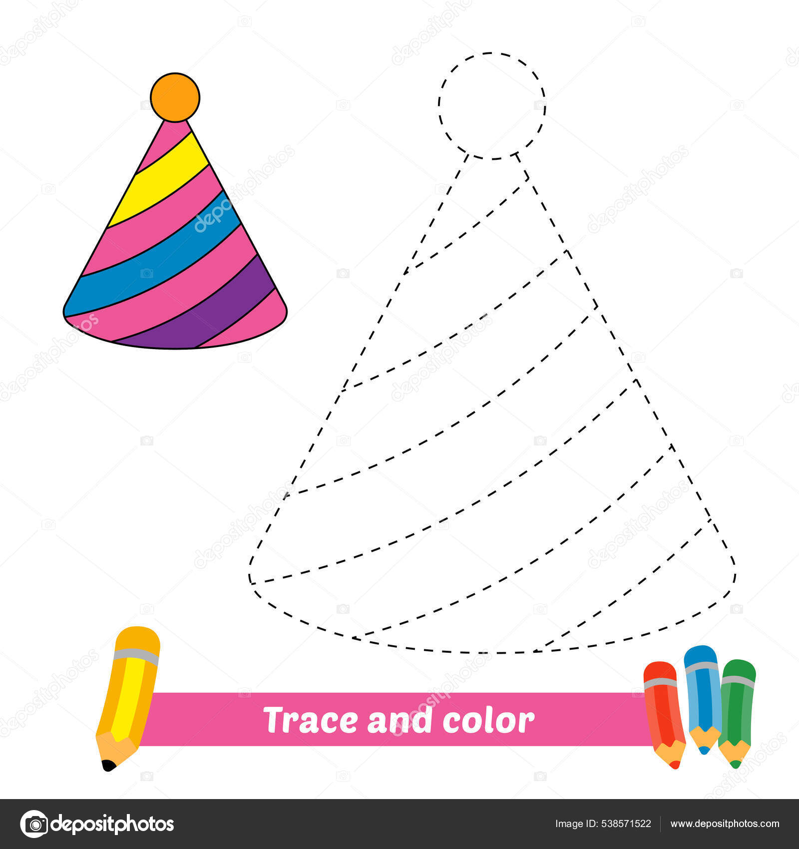 Trace and color for kids pencil with number Vector Image