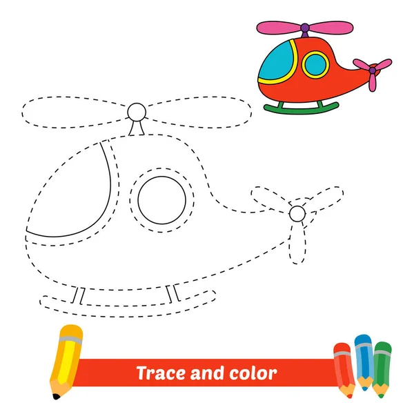 Ślad Kolor Dla Dzieci Wektor Helikoptera — Wektor stockowy