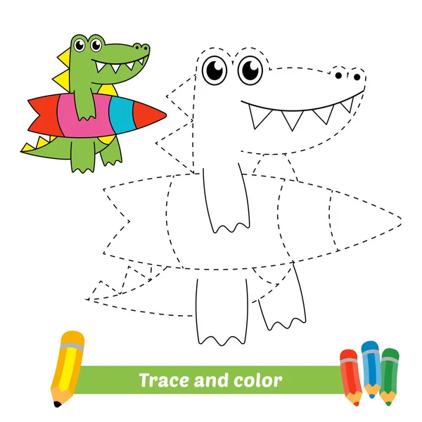 Trazo Color Para Los Niños Surf Vector Cocodrilo — Archivo Imágenes Vectoriales