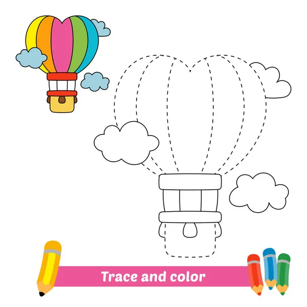 Trace Color Kids Hot Air Balloon Vector — Stockvektor