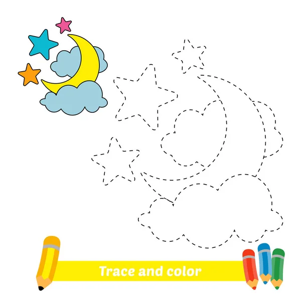 Trace Color Kids Moon Stars Vector — Stockvektor