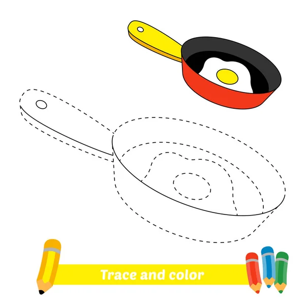 Trace Color Kids Fried Egg Frying Pan Vector — Stockvektor