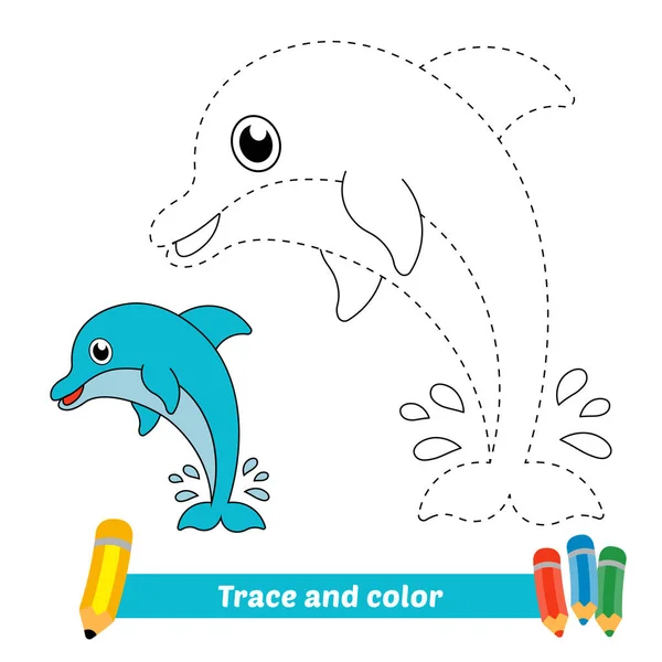 Trace Color Kids Dolphin Vector —  Vetores de Stock