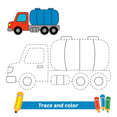 Çocuklar için iz ve renk, tank kamyon vektörü