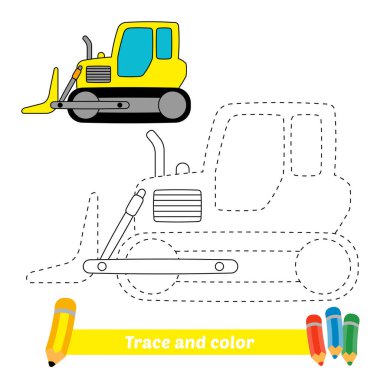 Çocuklar için iz ve renk, buldozer vektörü