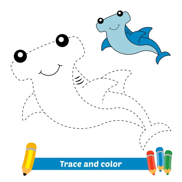 Ίχνη Και Χρώμα Για Παιδιά Σφυροκέφαλος Καρχαρίας Διάνυσμα — Διανυσματικό Αρχείο