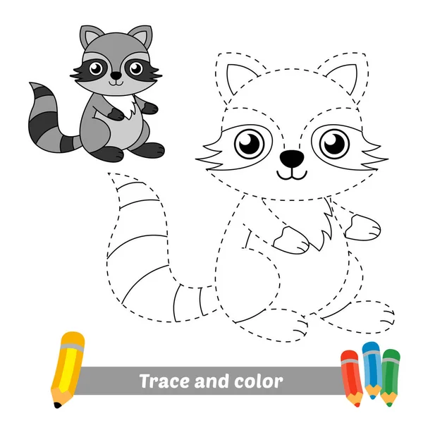 Trace Color Kids Raccoon Vector — Vettoriale Stock