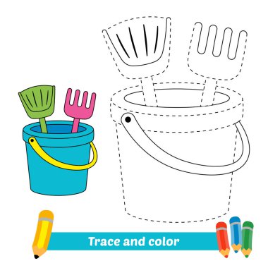 Trace and color for kids, bucket vector