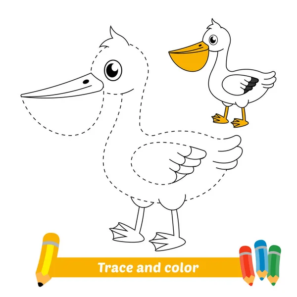Trace Color Kids Pelican Vector — Stockvektor