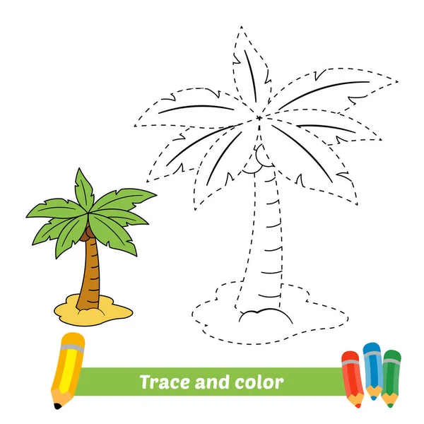 Trace and color for kids, palm tree vector